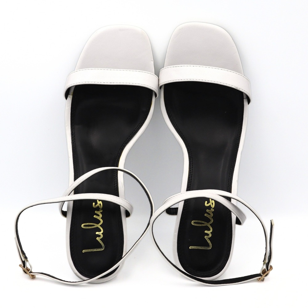 Lulus Block Heel Sandals Womens 10 White Square Toe Ankle Strap Wedding Party - Picture 7 of 12